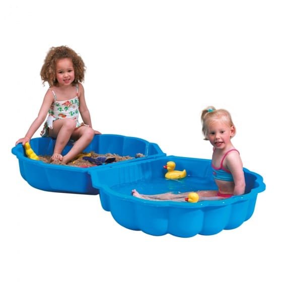 Paradiso Toys zandbak met deksel, blauwe schelpvorm, beschermt creaties