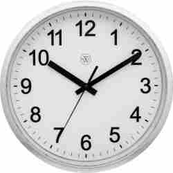 Nextime zilveren wandklok met witte wijzerplaat en stil uurwerk