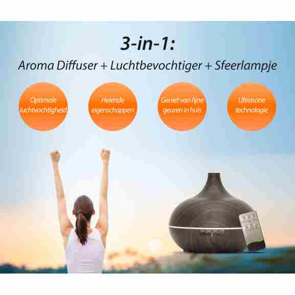 Essential Pro Aroma Diffuser met ultrasone technologie in houtkleur