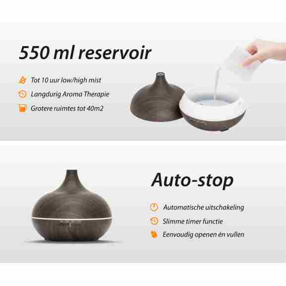 Aroma Diffuser Essential Pro met LED verlichting in houtkleur