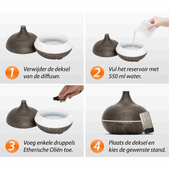 Essential Pro Aroma Diffuser met 7 rustgevende kleuren in houtkleur