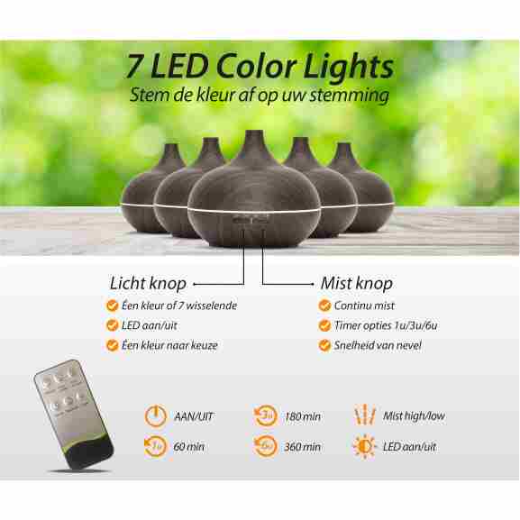 Essential Pro Aroma Diffuser met luchtbevochtiging in houtkleur
