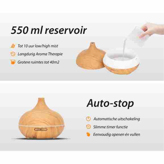 Essential Pro Aroma Diffuser met kleurkeuze in licht hout