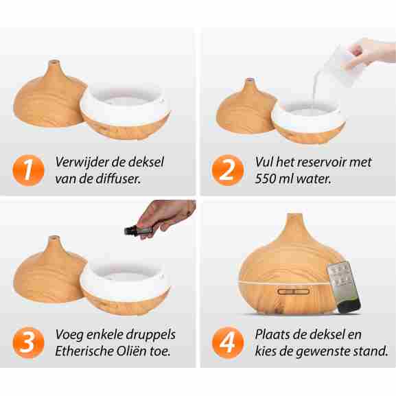 Essential Pro Aroma Diffuser voor aromatherapie in licht hout