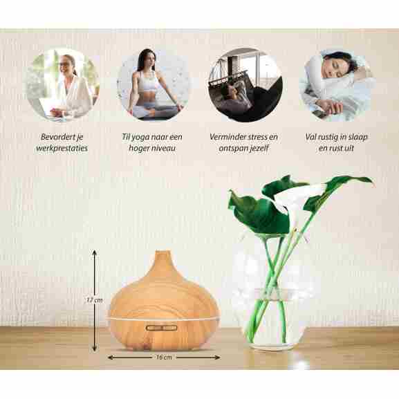 Essential Pro Aroma Diffuser voor luchtbevochtiging in licht hout