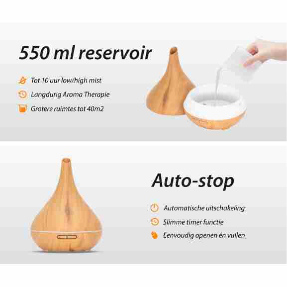 Lotus Pro Light Wood diffuser met 7 rustgevende LED kleuren
