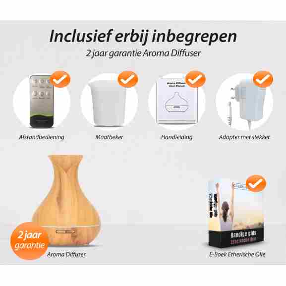 Vitality Pro Aroma Diffuser met ultrasone technologie in licht hout voor stilte