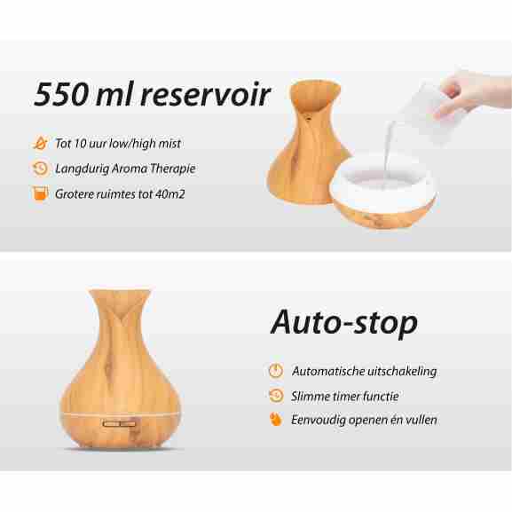 Vitality Pro Aroma Diffuser met automatische uitschakeling in licht hout voor veiligheid