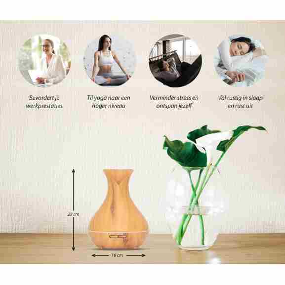 Vitality Pro Aroma Diffuser met 4 timer standen in licht hout voor aangepaste ontspanning