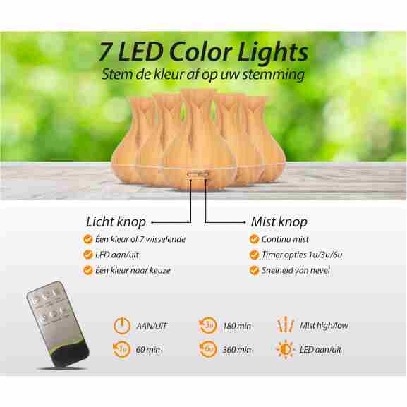 Vitality Pro Aroma Diffuser met luchtbevochtigingsfunctie in licht hout voor gezondheid