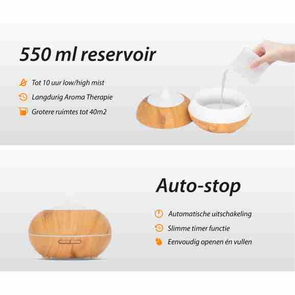 Sun Shine Pro Aroma Diffuser met groot reservoir in Licht Wood