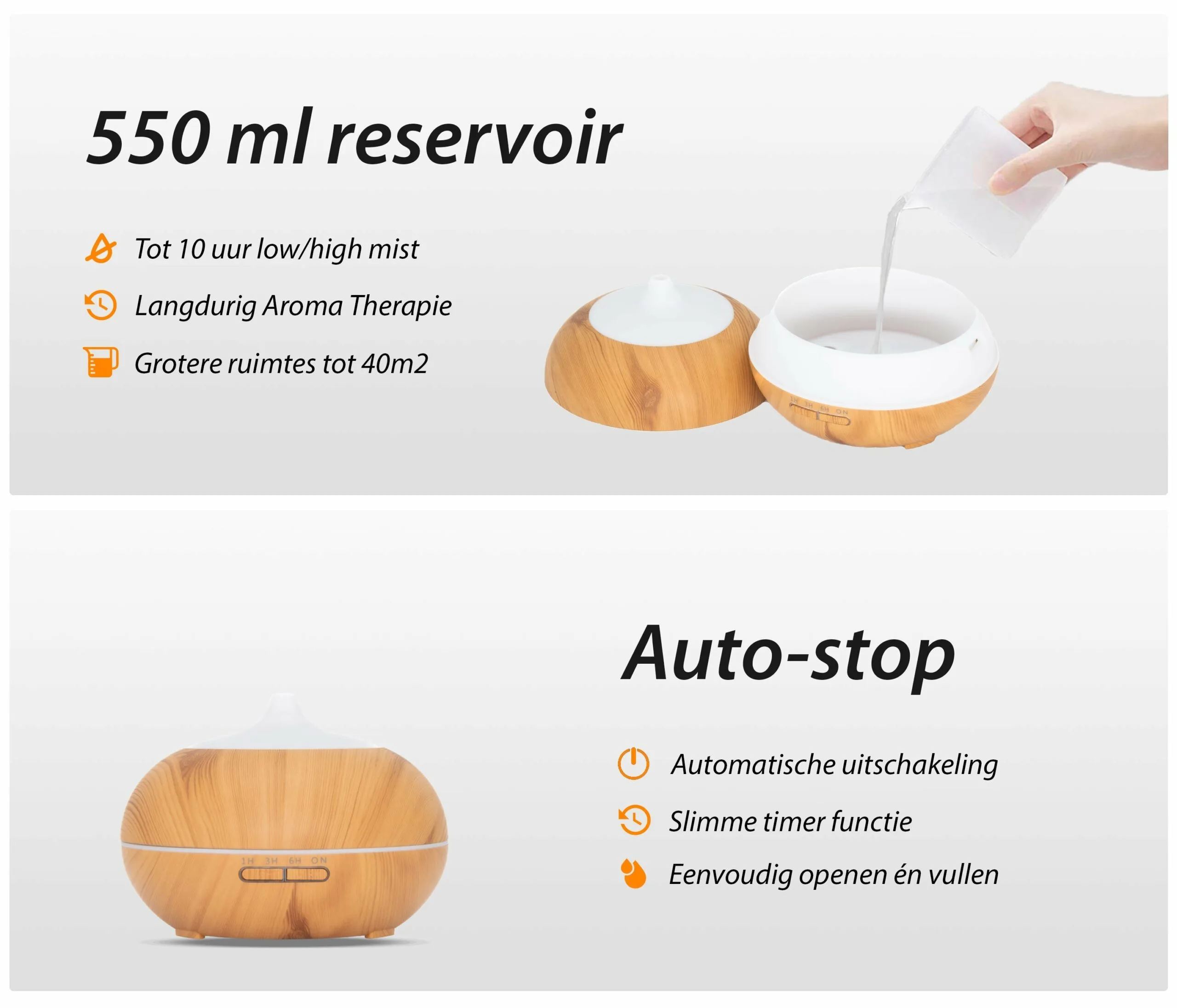 Sun Shine Pro Aroma Diffuser met groot reservoir in Licht Wood