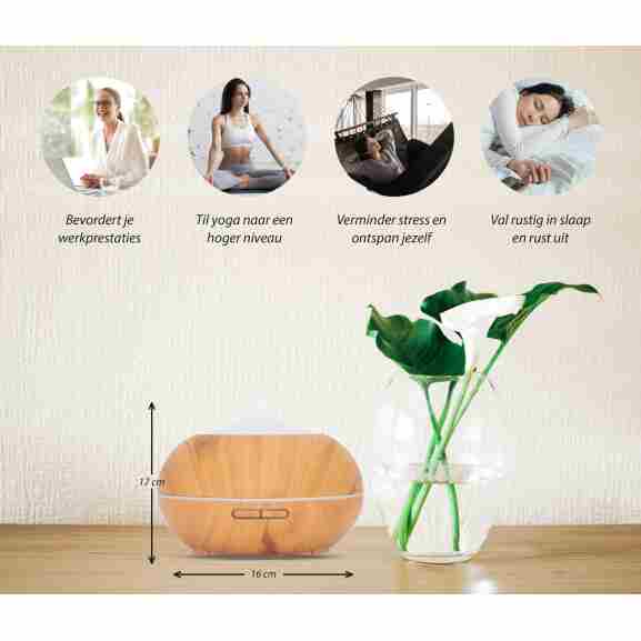 Sun Shine Pro Aroma Diffuser met luchtbevochtiger functie in Licht Wood
