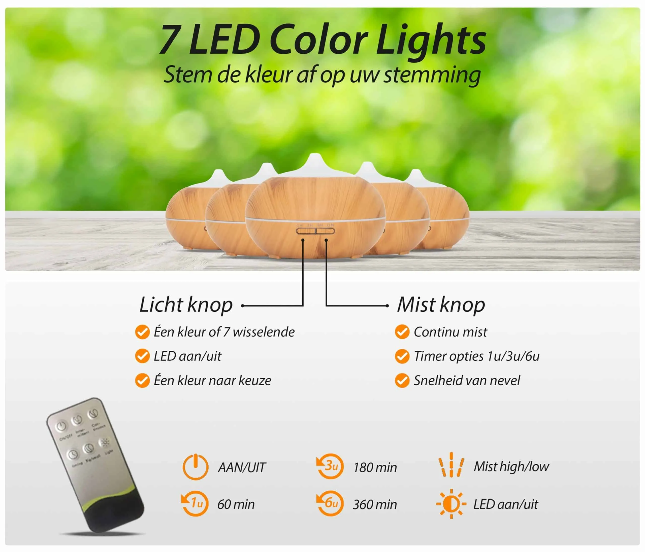 Sun Shine Pro Aroma Diffuser met automatische uitschakeling in Licht Wood