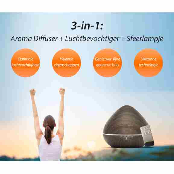Zen Pro Aroma Diffuser met ultrasone technologie in donker hout