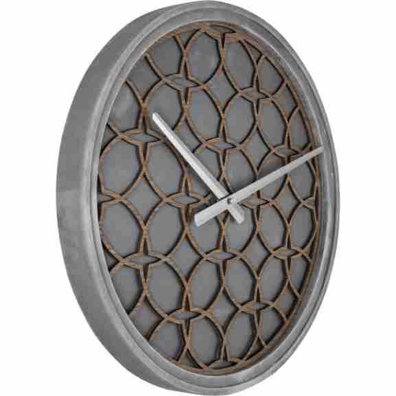 Nextime Ne-3212Br wandklok met rustieke houten en polyresin structuur in grijs