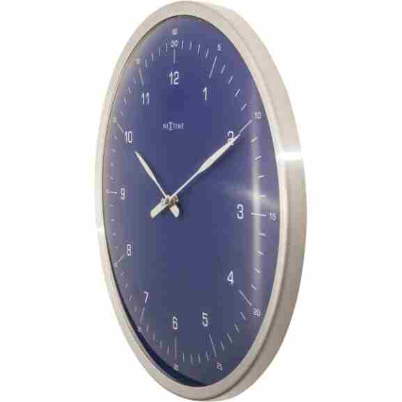 Nextime Ne-3243Bl blauwe wandklok met glazen lens