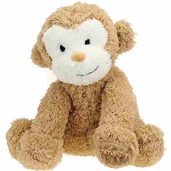 Licht bruine knuffelaap en knuffeldekentje met hartjes in geschenkdoos