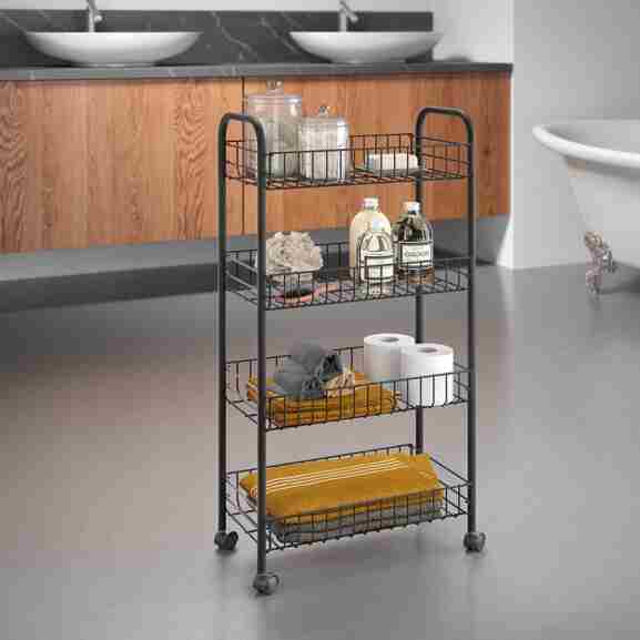 Zijaanzicht van Metaltex Ascona trolly met wielen in mat zwart