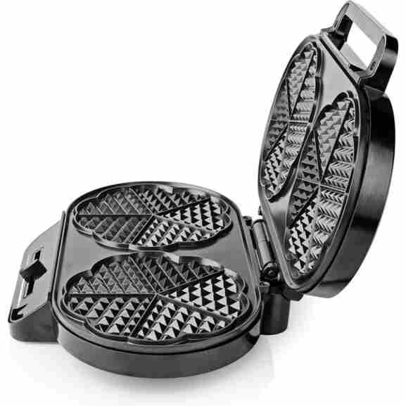 Detail van de antiaanbaklaag op het Nedis Kawp110Fbk wafelijzer in zwart/zilver