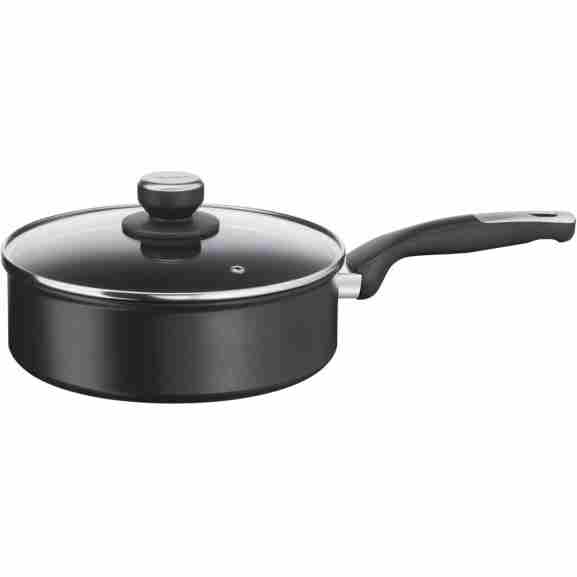 Tefal Unlimited Hapjespan 24 cm verpakking met productkenmerken, inclusief informatie over de krasbestendige Titanium coating