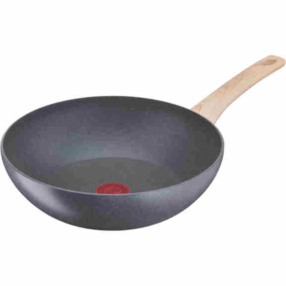 Grijze Tefal Natural Force Wokpan met robuuste stonelook