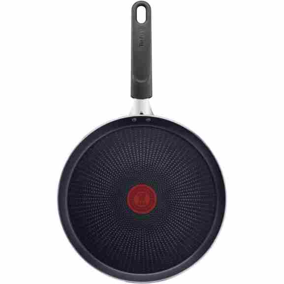 Tefal Pannenkoekpan XL Force | Zwart 25 cm Tefal XL Force 25 cm pannenkoekpan met duurzame titanium coating, geschikt voor alle kookplaten inclusief keramisch, gas en