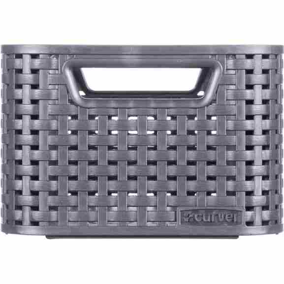 Antraciet Curver Style opbergmand met rietlook en 6 liter inhoud, stapelbaar en vochtbestendig voor veelzijdig gebruik.