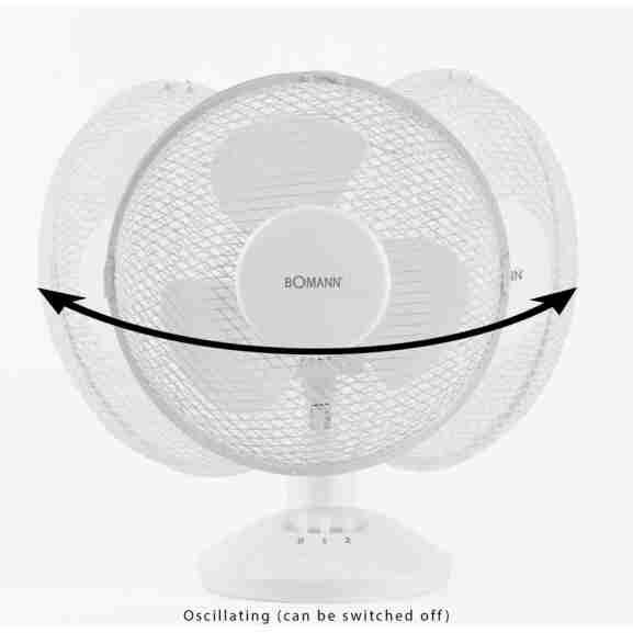 Bomann VL 1137 CB tafelventilator met veilige basis en instelbare hellingshoek in wit