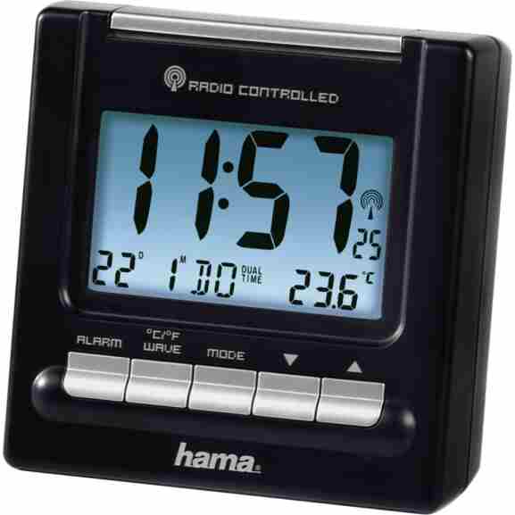 Hama zwarte radiografische wekker met thermometer en sluimerfunctie