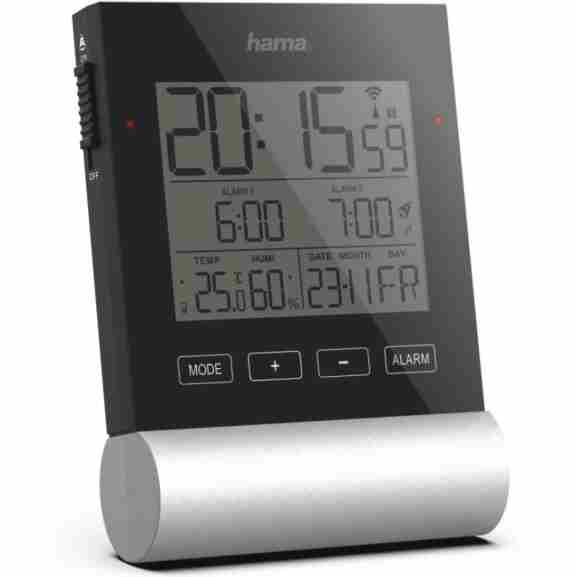 Radiogestuurde wekker van Hama met twee programmeerbare wektijden in zwart