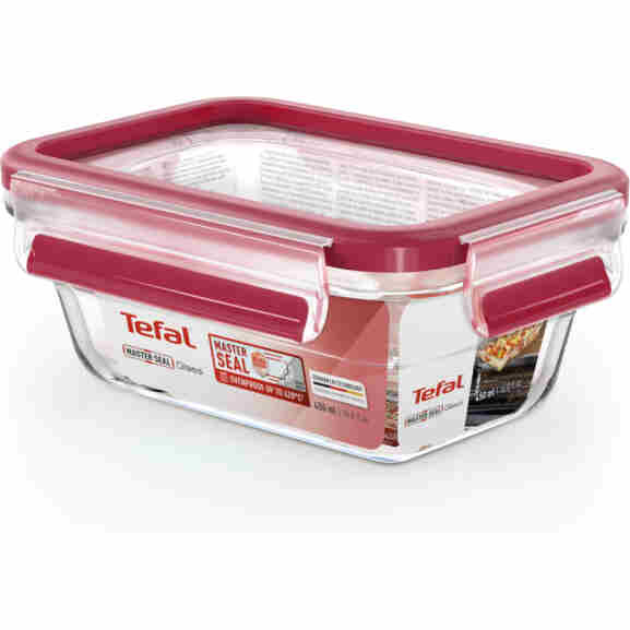 Tefal Masterseal Glass vershouddoos met waterdicht rood deksel van polypropyleen en TPE, vaatwasmachinebestendig