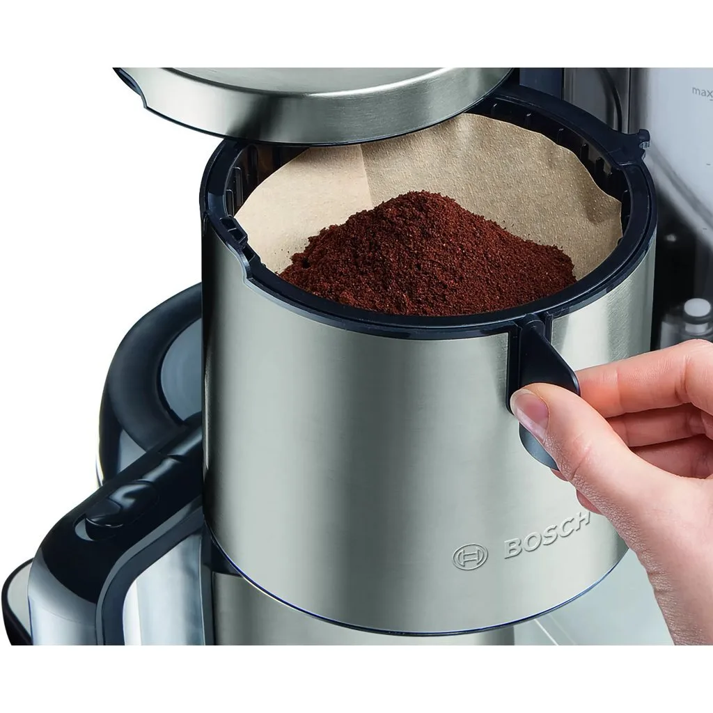 Elegante Bosch Styline koffiemachine RVS/wit met volumeAutomatic systeem voor optimale koffiebereiding en druppelstop functie
