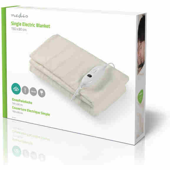 Witte Nedis Pebl110Cwt1 elektrische deken voor 1 persoon, machinewasbaar