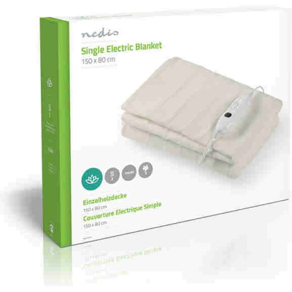 Witte Nedis Pebl110Cwt1 elektrische deken voor 1 persoon met afneembare regelaar