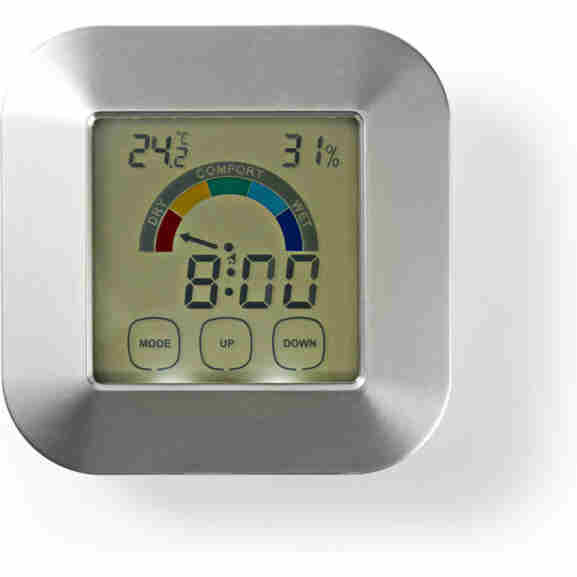 Nedis zilver/wit Katr105Si Hygrometer Temperatuurmeter Tijd touch-screen met timerfunctie