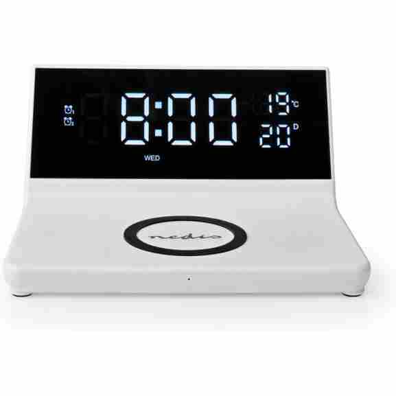 Nedis Wcacq20Wt 3-in-1-wekker met witte led-klok en sluimerfunctie