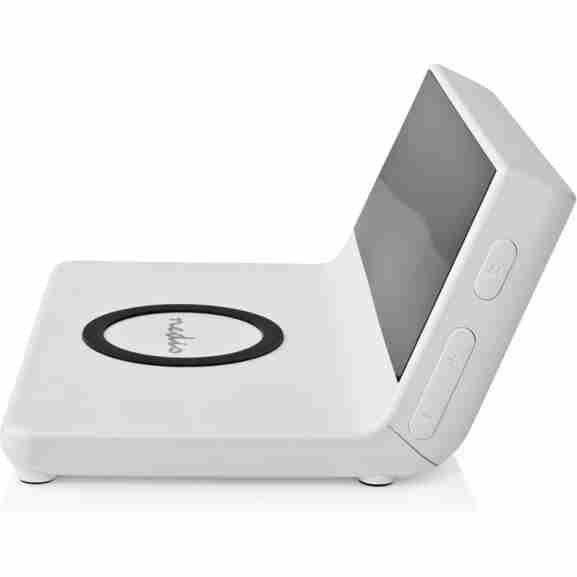 Nedis Wcacq20Wt 3-in-1-wekker met witte led-klok en 15W Qi oplader