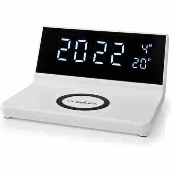 Nedis Wcacq20Wt 3-in-1-wekker met witte led-klok en compatibel met 15W
