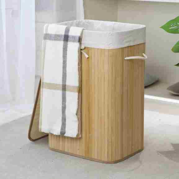 Homestyle Pro bamboe wasmand met handvatten en MDF-onderkant, naturel en wit