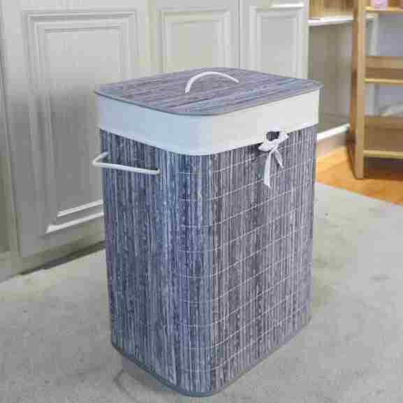 Homestyle Pro multifunctionele bamboe wasmand, perfect voor speelgoedopslag, grijs/wit