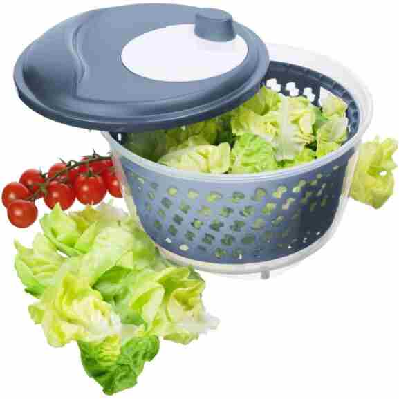 Rotho 4.5L slacentrifuge met afneembare kom en vergiet, ideaal voor het drogen van gewassen sla, groenten en fruit in horizon