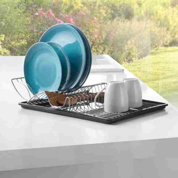 Metaltex Wingtex afdruiprek met dienblad, antraciet en zilver, ideaal voor kleine ruimtes
