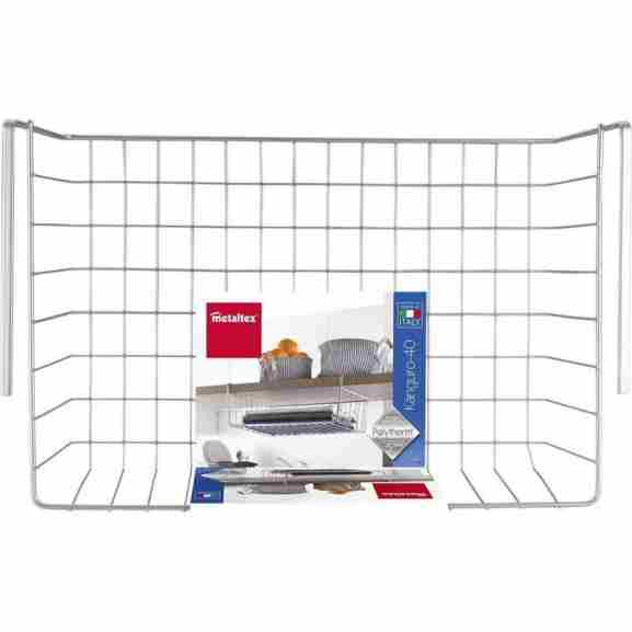 De Metaltex Kanguro opbergmand in zilver (40x26x14 cm) creëert extra opbergruimte onder planken tot 2,8 cm dik. Direct