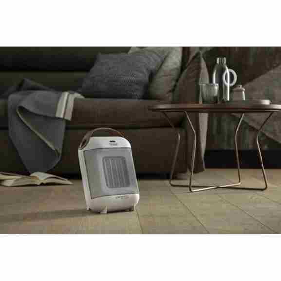 Delonghi HFX30C18.IW keramische kachel, detail van de verrijdbare basis, wit en bruin