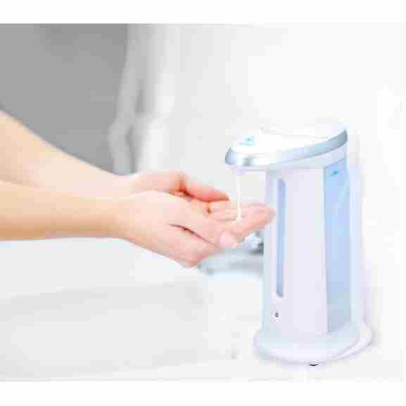 Zeepdispenser met sensor in wit, hygiënische dosering van zeep