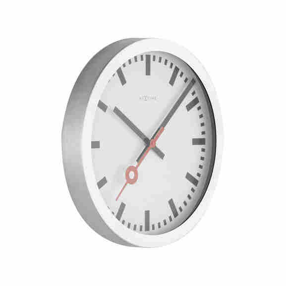 NeXtime Station wandklok met geluidloze secondewijzer en aluminium rand
