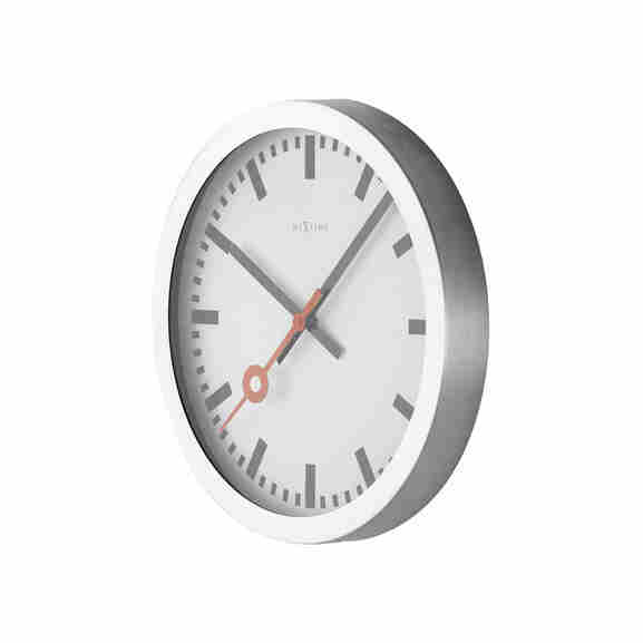 NeXtime Station wandklok met witte wijzerplaat en zwarte strepen