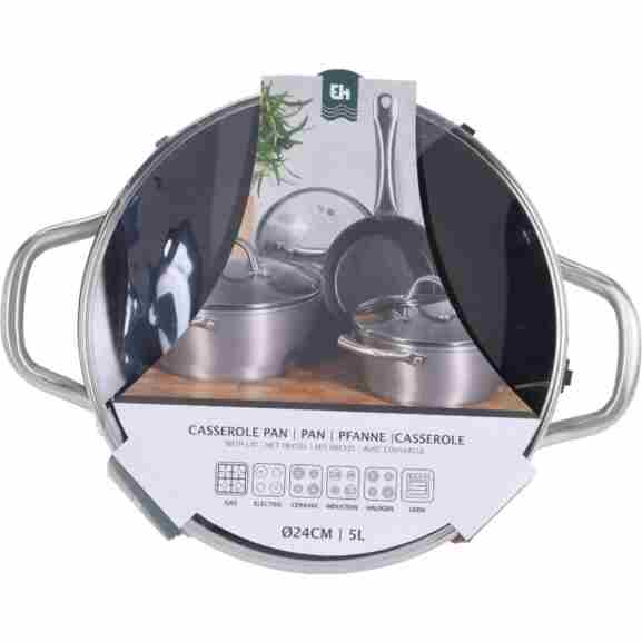 Excellent Houseware pan met transparant deksel, 24 cm, aluminium