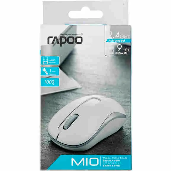Rapoo draadloze optische muis in wit met 1000 DPI resolutie en 2D scrollwiel